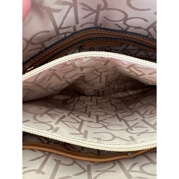 Calvin Klein Signature Logo Round Satchel Handbag Purse Bag Crossbody Zip Top - Picture 10 of 11
